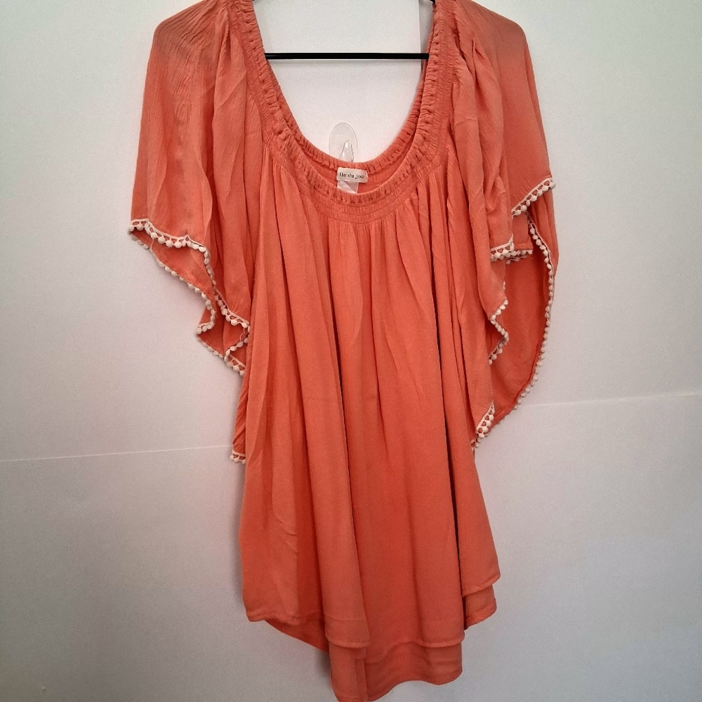 Belle Du Jour Coral Blouse with Lace Trim Size 1X Fit 2X